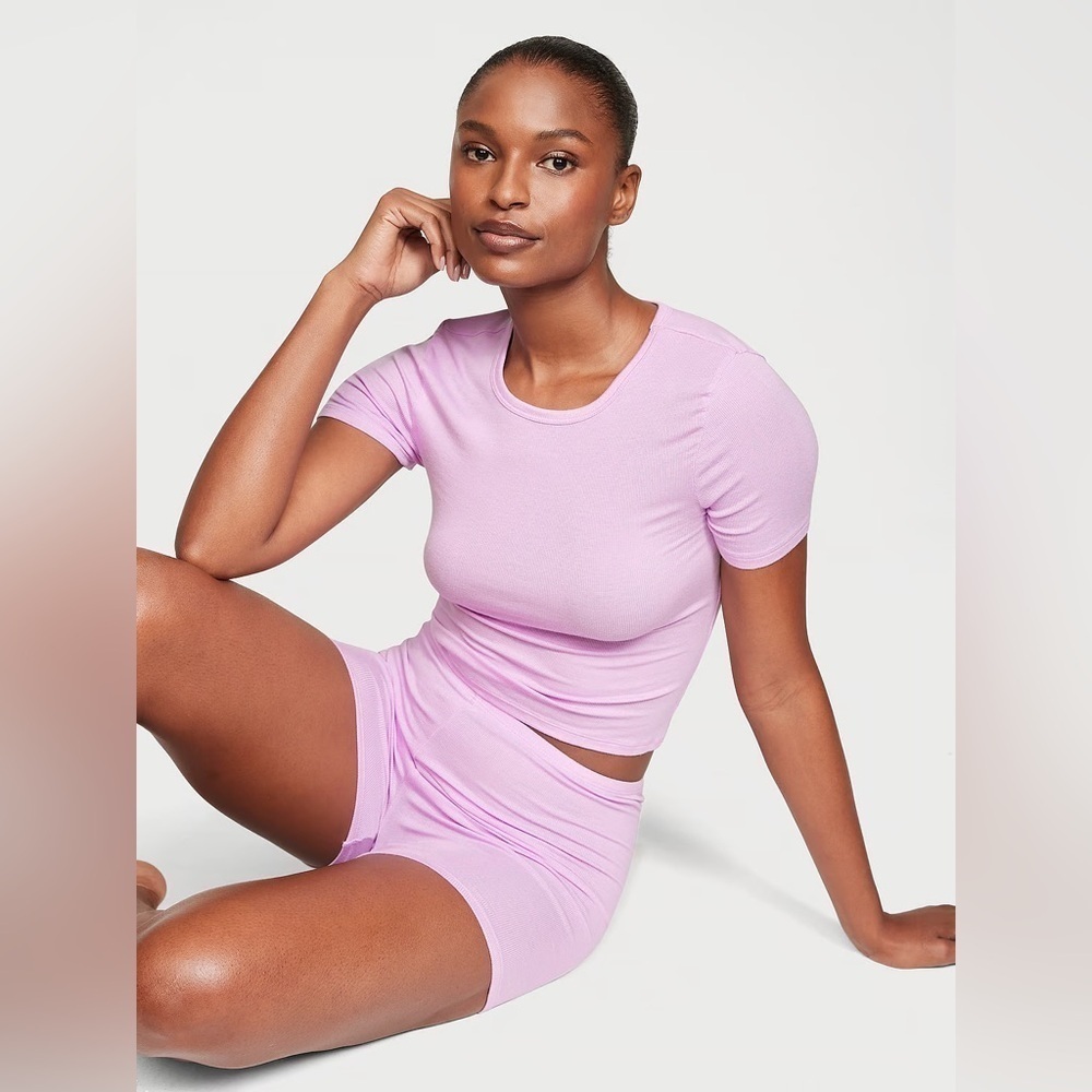 NWT Victoria’s Secret Ribbed Modal Tee Shorts Set in Violet Sugar Size XXL
